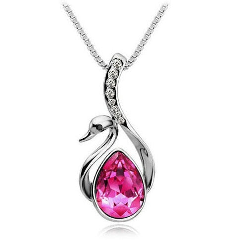 Short diamond drop crystal necklace - beautiful swan