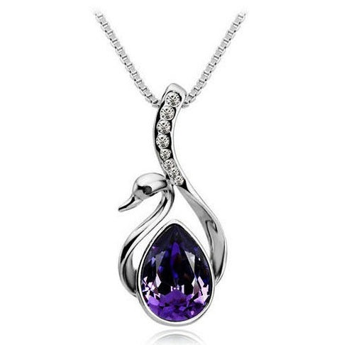 Short diamond drop crystal necklace - beautiful swan