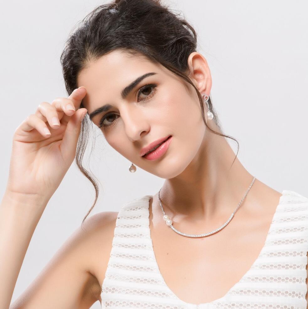 Elegant Clavicle Chain Girl Best Choice Full CZ Pearls White Gold Color Women Choker Necklace