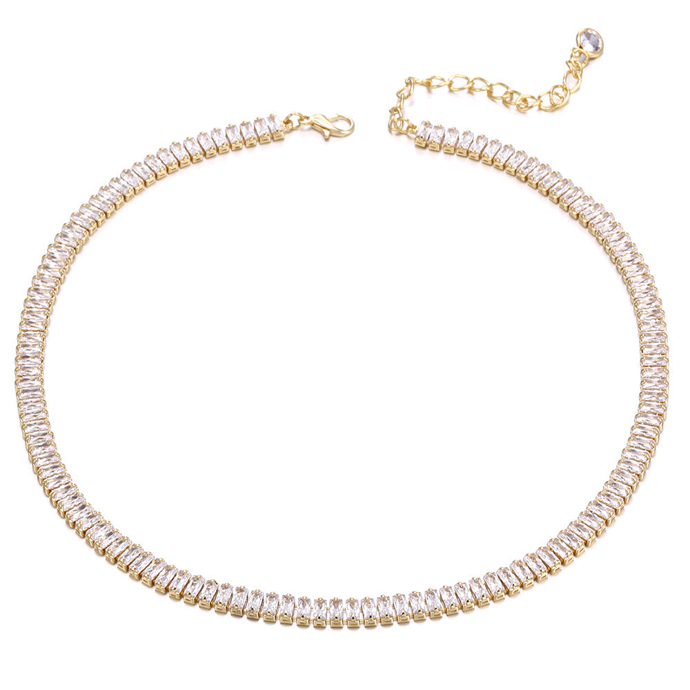 Golden Rhinestone Clavicle Chain Short Necklace Row Diamond Full Rhinestone Crystal Bracelet Set