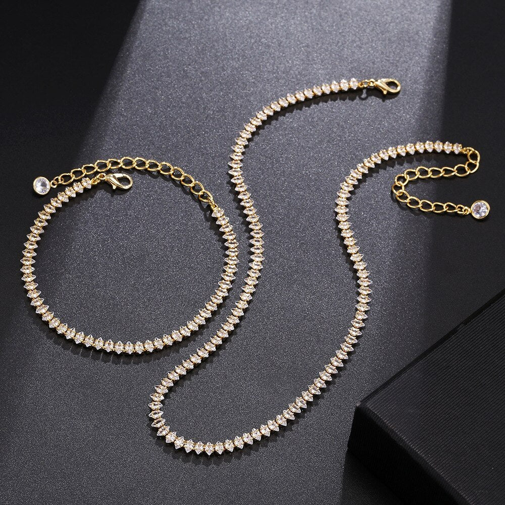 Golden Rhinestone Clavicle Chain Short Necklace Row Diamond Full Rhinestone Crystal Bracelet Set