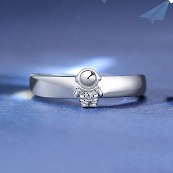 Male And Female Astronauts Silver Plated Rings