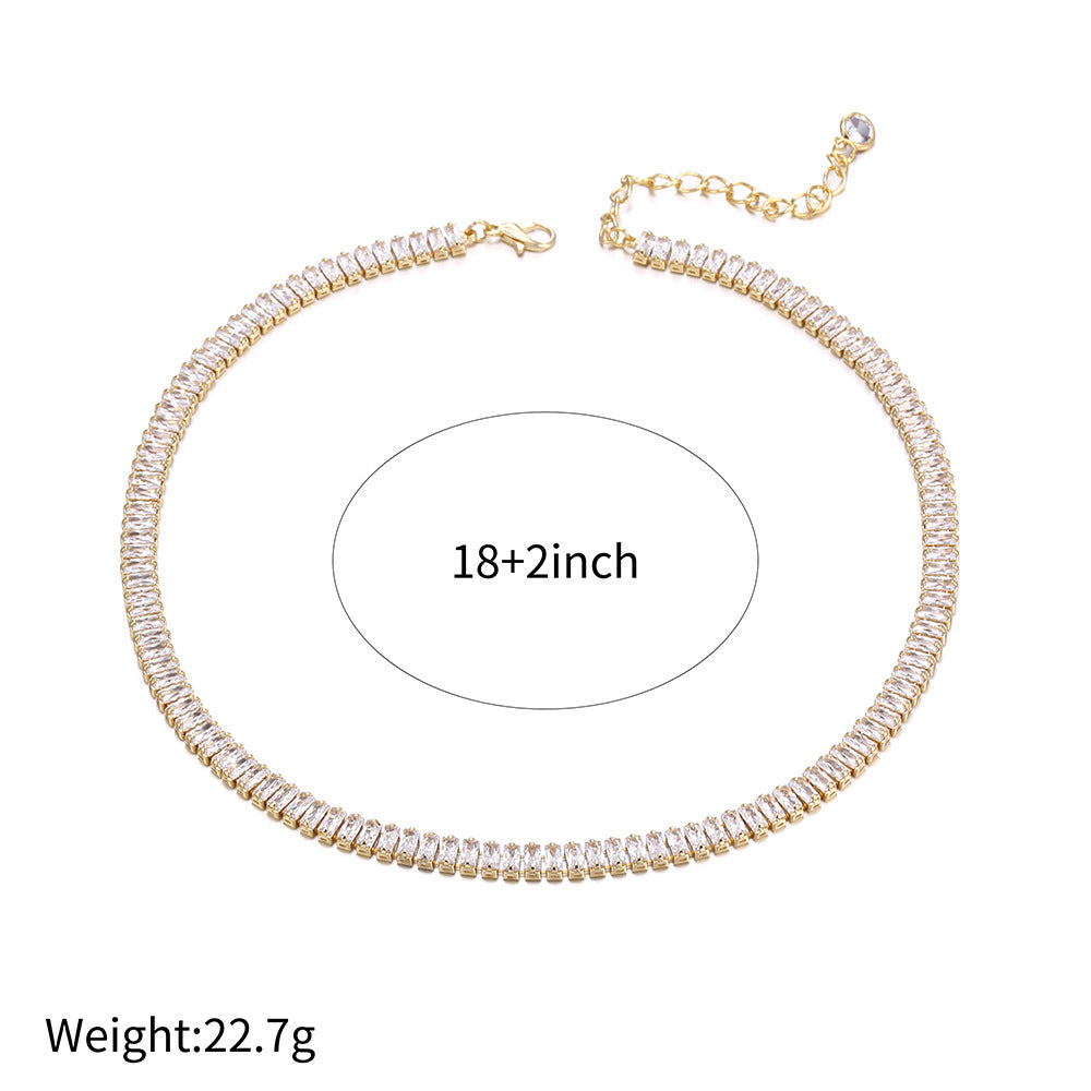 Golden Rhinestone Clavicle Chain Short Necklace Row Diamond Full Rhinestone Crystal Bracelet Set