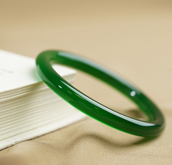 Jingle Bangle Female Natural Agate Chalcedony Bracelet Green Ice Seed Jade
