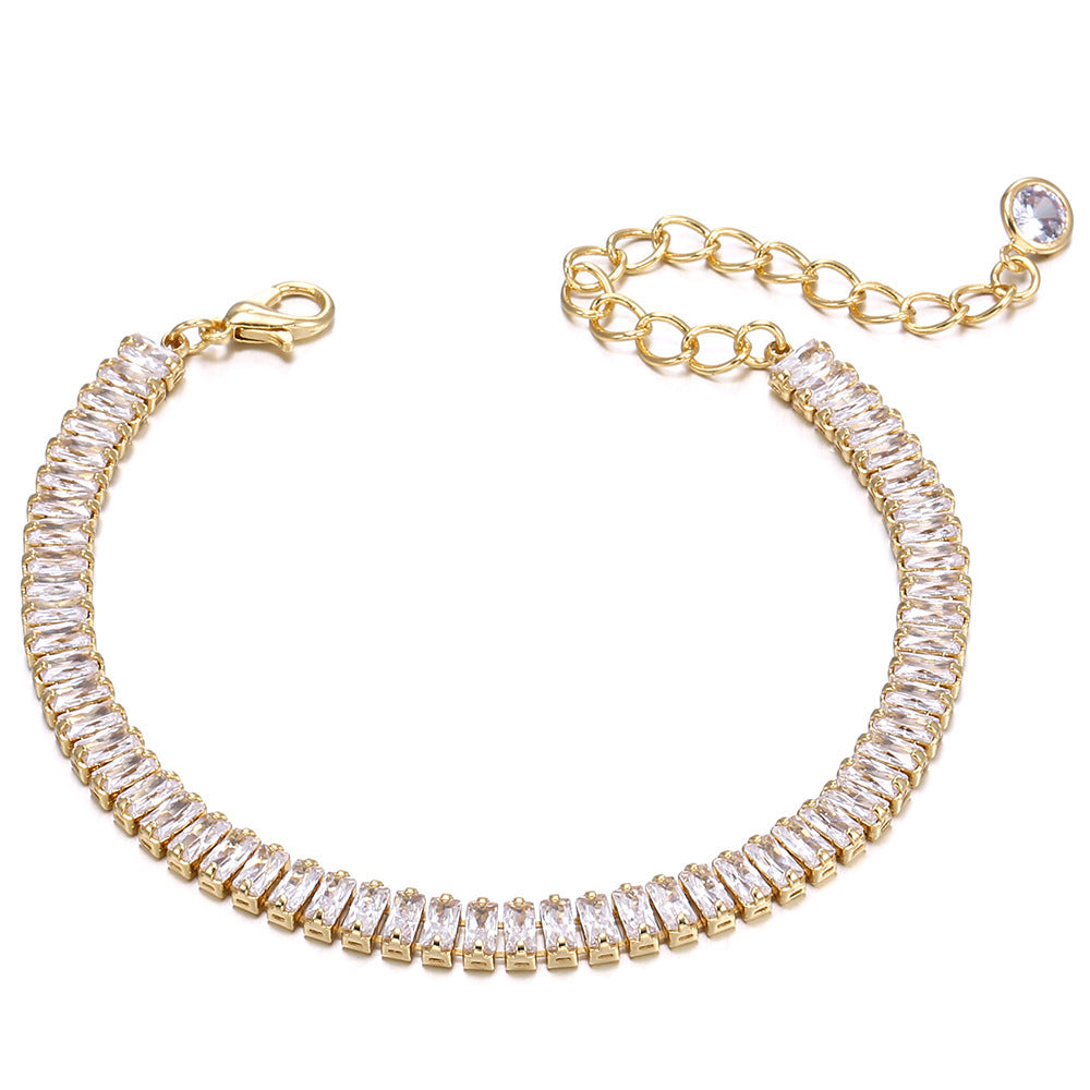 Golden Rhinestone Clavicle Chain Short Necklace Row Diamond Full Rhinestone Crystal Bracelet Set