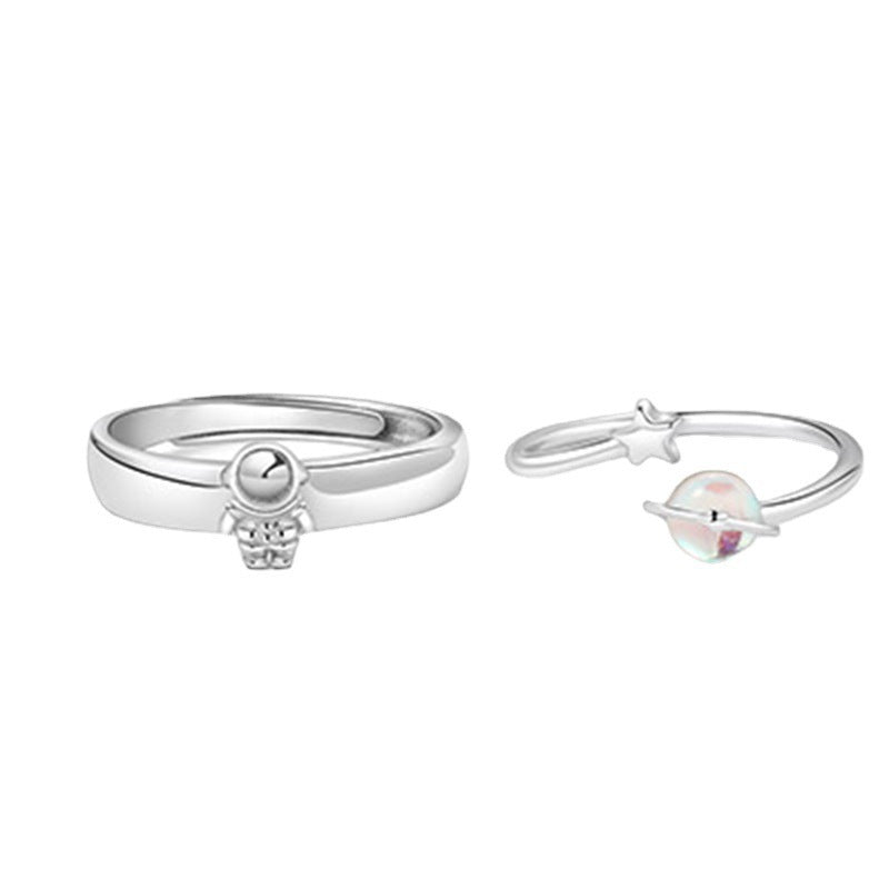 Male And Female Astronauts Silver Plated Rings