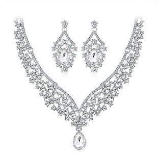 Elegant Alloy Diamond Crystal Necklace Two-piece Earrings Set