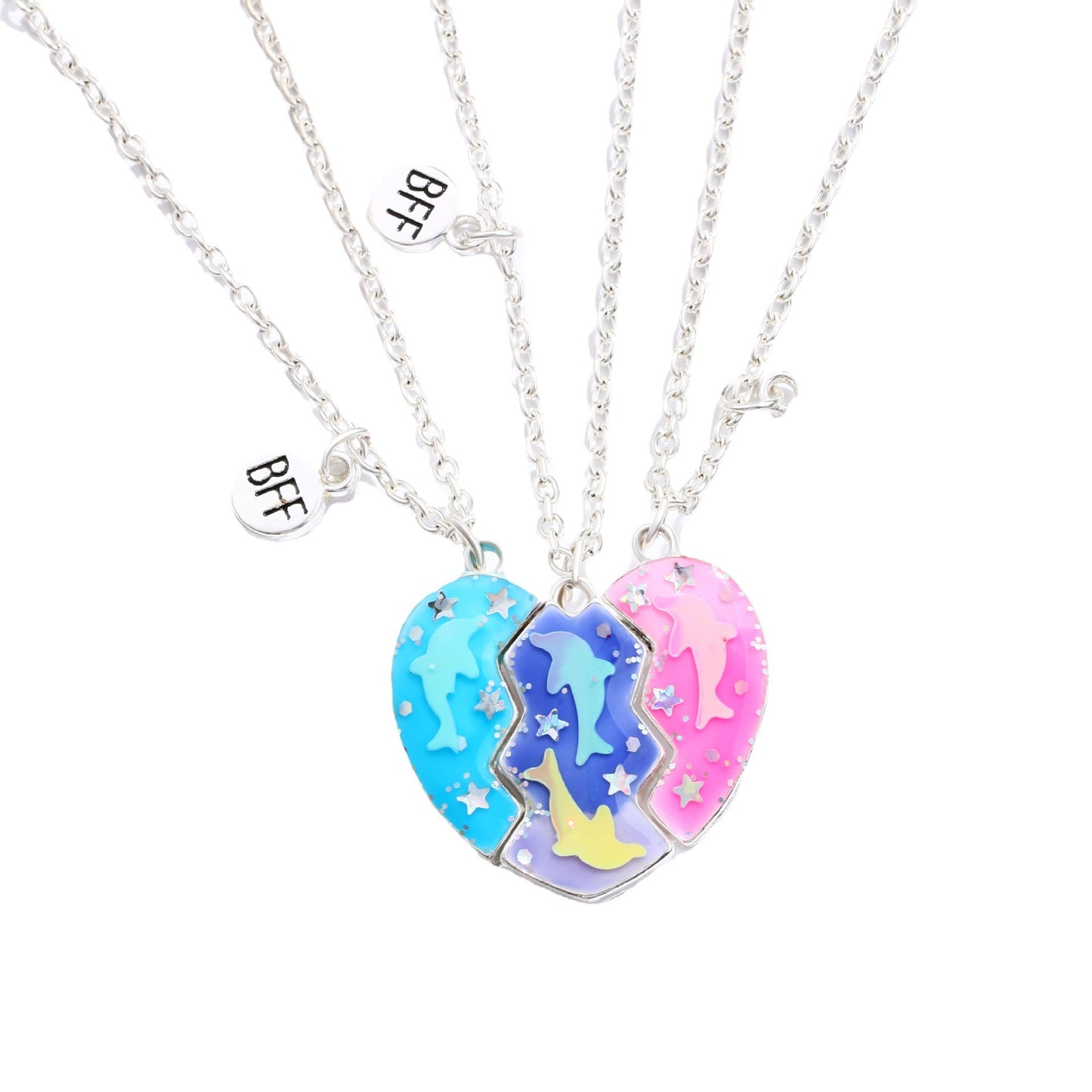 Children's Dolphin Dripping Oil Magnet Stitching Love Necklace 3 Sets