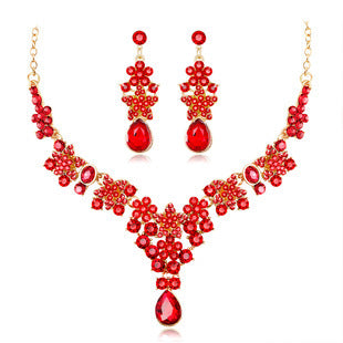 Elegant Alloy Diamond Crystal Necklace Two-piece Earrings Set